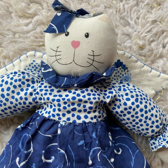 Prima Creations Cat Decoration Angel Kitty Blue Wings Holiday Vintage Inspired. - Picture 2 of 4